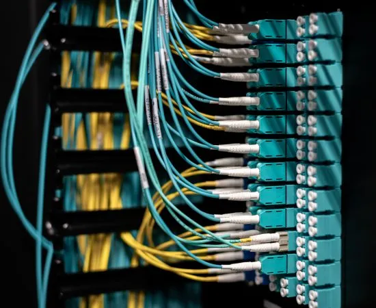 Network patch panel with neatly bundled cables terminated for a recorder