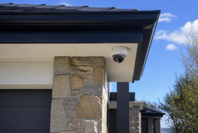 CCTV camera installed under the eaves above the garage of a Mount Eliza home